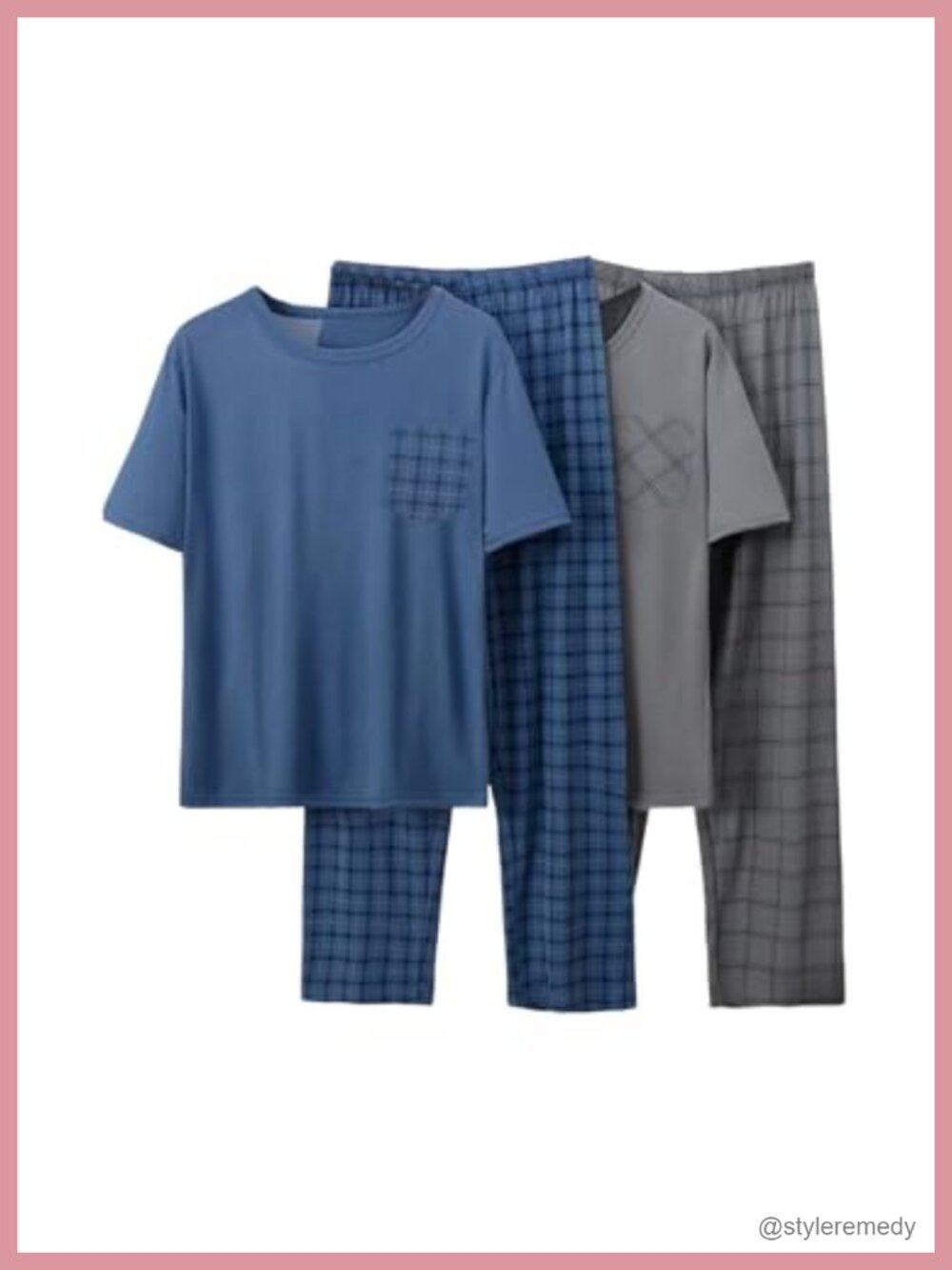 Men's 4 Piece Plaid Pajama Set Short Sleeve Lounge Sleepwear